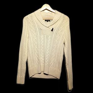 Vintage Fisherman Sweater Cotton Cableknit Ivory Jeanne Pierre Wmns M Runs Small